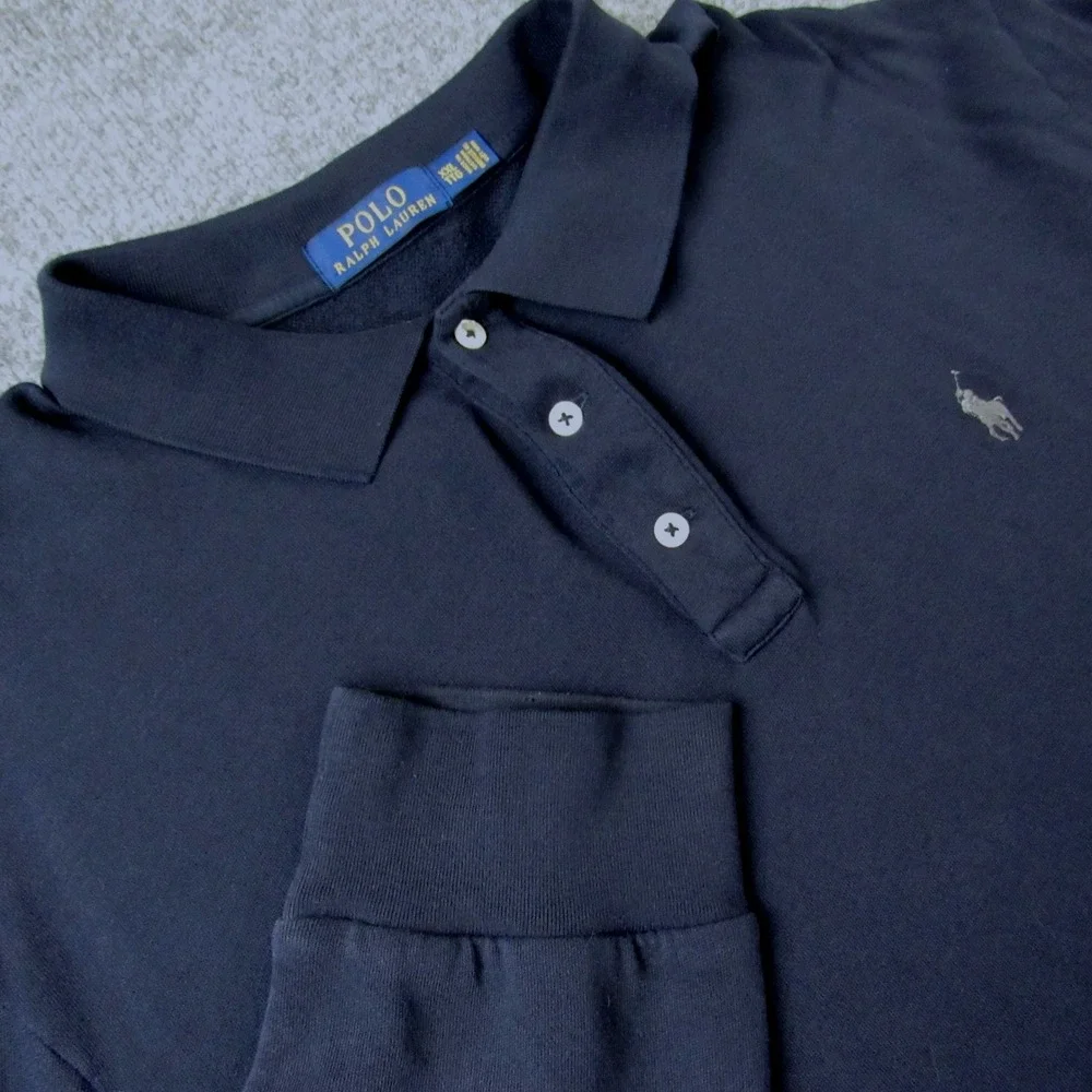 Polo Ralph Lauren Polo Shirt Mens XXL Long Sleeve Navy Blue Soft Fleece Knit